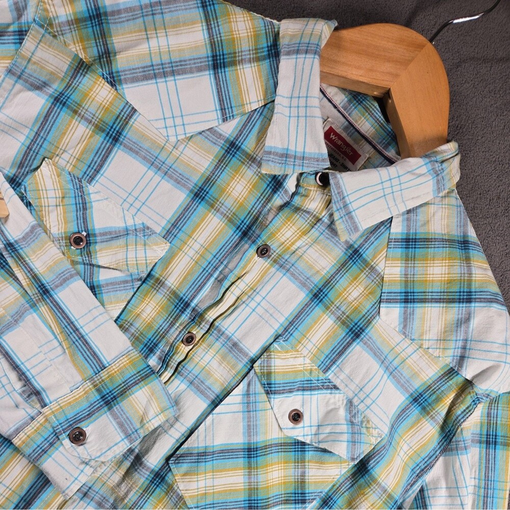 Wrangler Men's Shirt XL Tartan Multi Plaid Blue Western Workwear Casual Fit